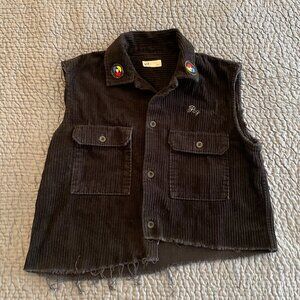 Custom Embroidered "Paz" Altered GAP Corduroy Sleeveless Crop Top, Size XS